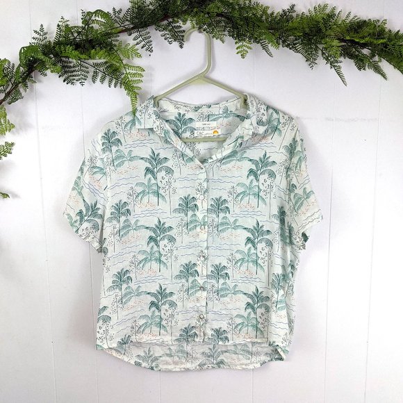 C&C California Women's Linen Palm Tree Crop Top - Picture 1 of 3